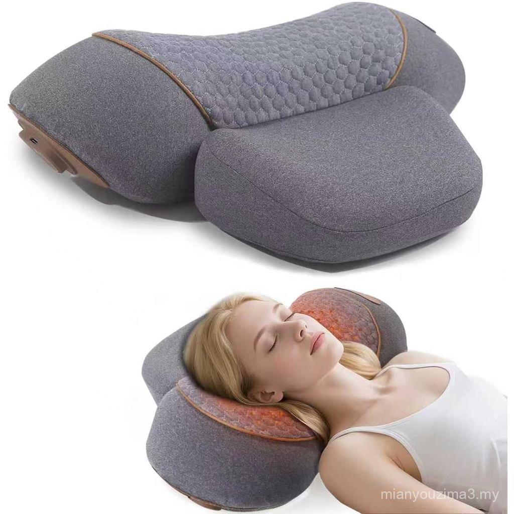Bantal Pijat Leher 3-dalam-1 dengan Pemanas - Pijat Tisu Dalam Elektrik untuk Melegakan Sakit Leher & Bahu, Pembetul Bongkok Mudah Alih, Bantal Pijat Busa Memori untuk Kereta, Pejabat