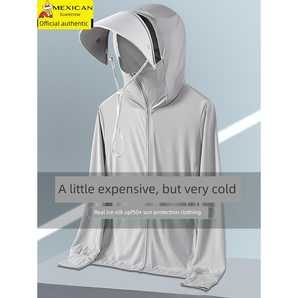 Scarecrow Summer Ice Silk Sunscreen Clothing Men 2026 New Style Lightweight Breathable Sunscreen Clothing Hooded Outdoor Fishing Clothing