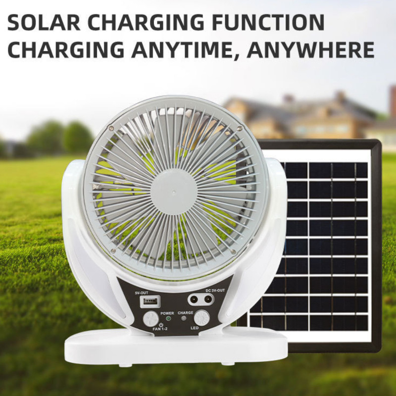 Solar Charging Fan Lithium Battery Led Table Fan 6inch Cooling Fan with Solar Panel Suit for Outdoor Household
