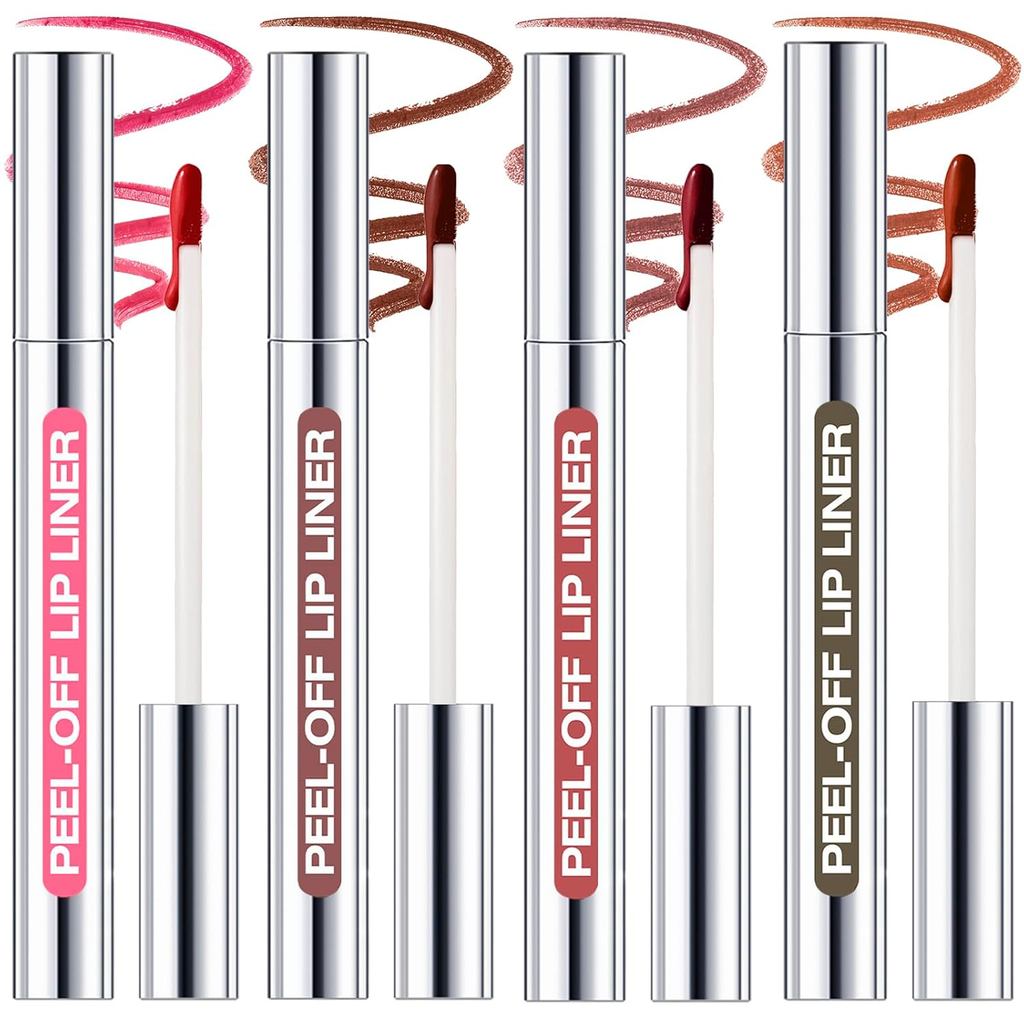 4 Colors Peel Off Lip Liner Stain Set for Women, Long Lasting Waterproof Non-Fading Matte Finish Lip Tint Stains with Tweezer Kit for All Skin Type, Up to 12 Hours (#00, 02, 03, 05