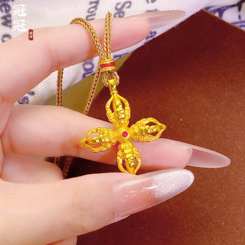 Emas loket 916 Double Sided Gem Cross /916 gold Vajra Pendant/charm gold 916