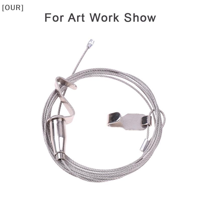 [OUR] 2M Length Thien Wire Picture Photo Oil Painting Light Chute Tra Rail Ceiling Moveable Hook Hanger Clip for Art Work Show null