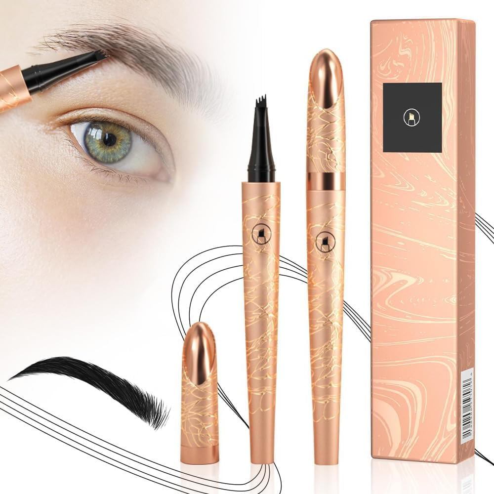 2 Pcs Pen Microblading Kening, Pensil Kening 3D Kalis Air 4-Tip yang Diperbaharui 2024, Pensil Kening Ajaib Tahan Lama dengan Garisan Halus untuk Wanita, Tahan Sepanjang Hari (Hitam*2)