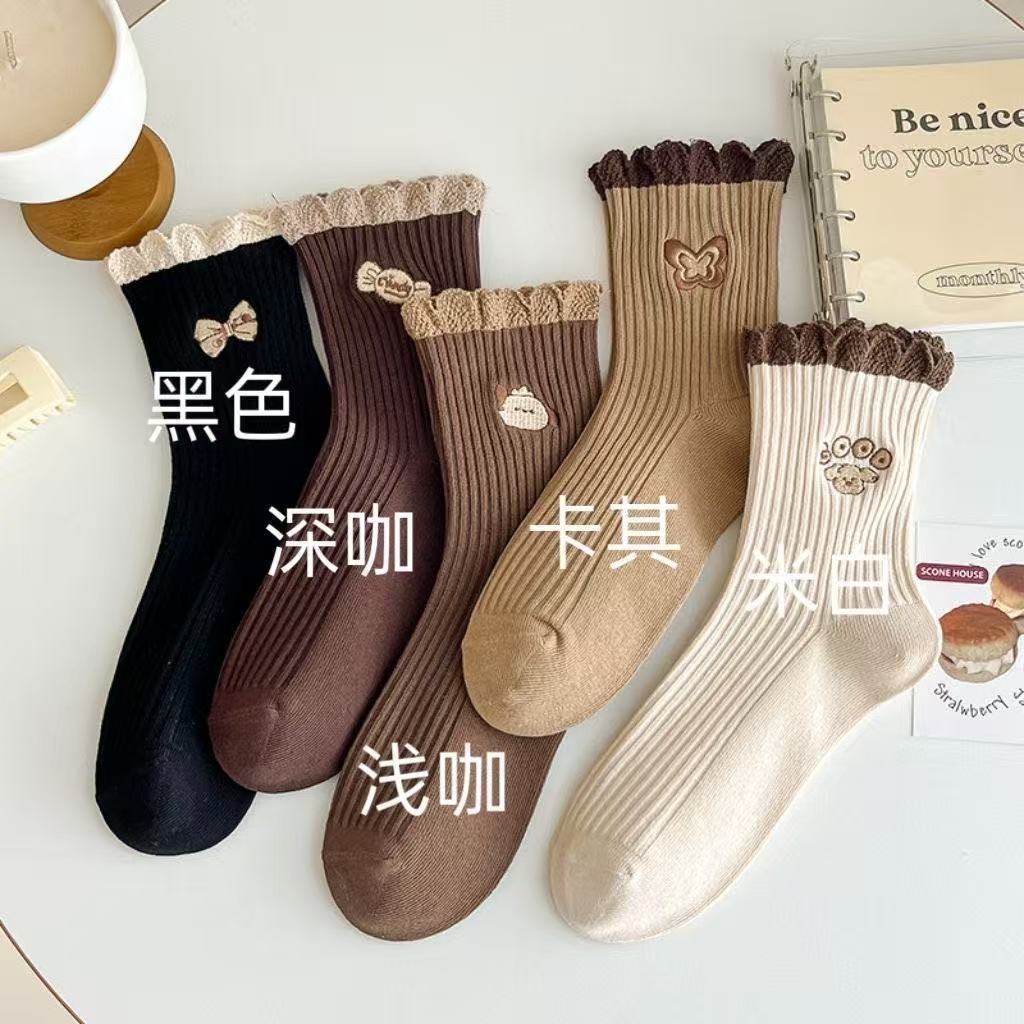 Taiwan Shipping LaVie Studio Autumn Winter Socks Women's Mid-Tube Girls Japanese Lace Cute Spring Stockings Trendy Versatile