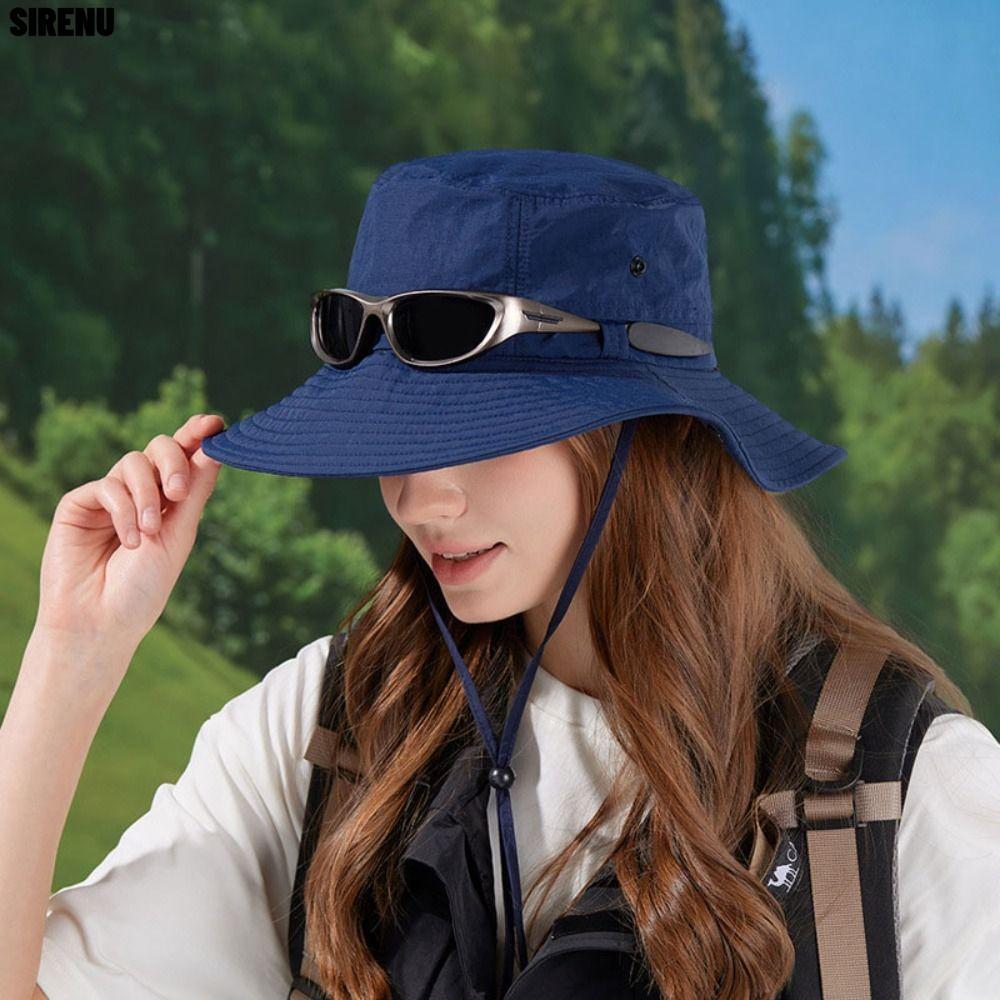 SIRENU Fisherman Hat, Anti-UV Large Brim Sunscreen Hats, Casual Waterproof With Glasses Leg Support Bucket Hat for Fishing Camping Hiking