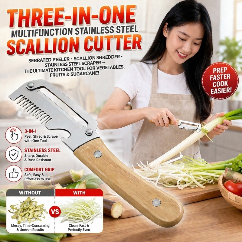 Essential Kitchen Items 3-in-1 Multifunctional Stainless Steel Scallion Cutter Onion Cutter 三合一多功能不锈钢切葱器 Vegetable Chopper / Fruit Peeler / Kitchen Gadget / Home Kitchen / Easy To Use / For Housewives Adults