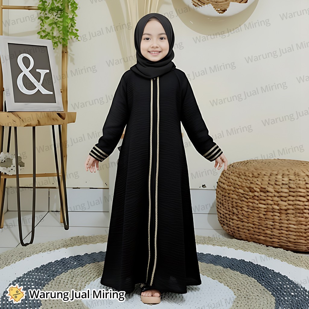 Black and White Crinkle Airflow Abaya Dress for Girls Girls' Clothing Arab Manasik Dress Viral Daily Latest Model 2026 Latest2026 Toddler Age Kindergarten Elementary School Middle School Age Ngaji Islamic Boarding School Madrasah Soleha Year 2 3 4 5 6 7 8