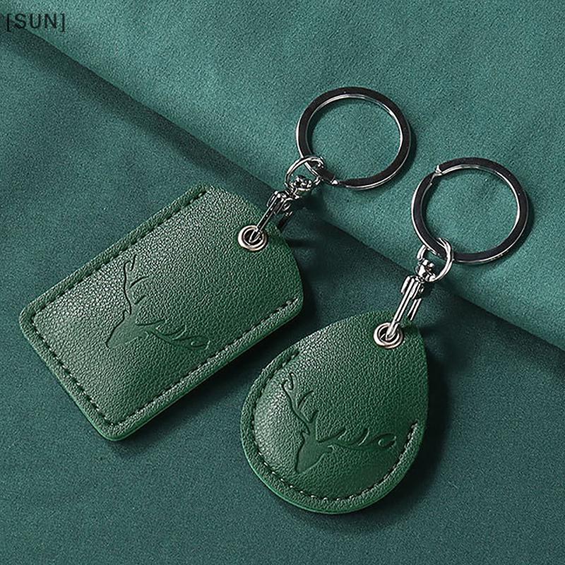 [SUN] 1Pc Access Card Case Leather Card Holder Keychain Key Ring Door Lo Access Tags ID Case Keychain Access Card Bag null