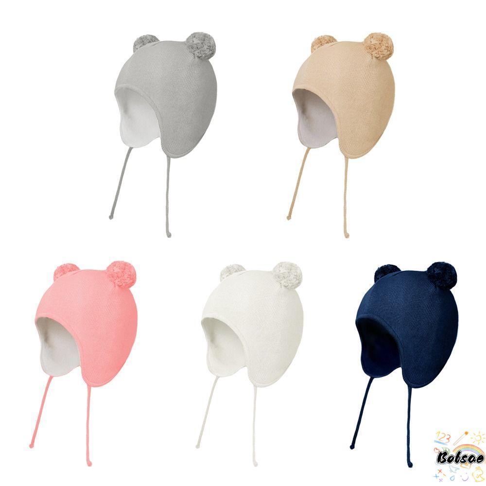 BOLSAED Baby Winter Hat, Warm Fleece Lined Infant Earflap Cap, Cute Windproof Solid Color Soft Warm Knit Cap Kids Boys Girls