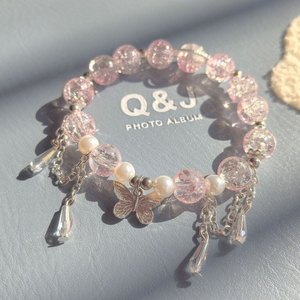 10mm Super Fairy Sweet New Chinese Style Crystal Butterfly Bracelet Fresh Light Luxury Bracelet Classy Style Diy All-Match Couple Jewelry Accessories
