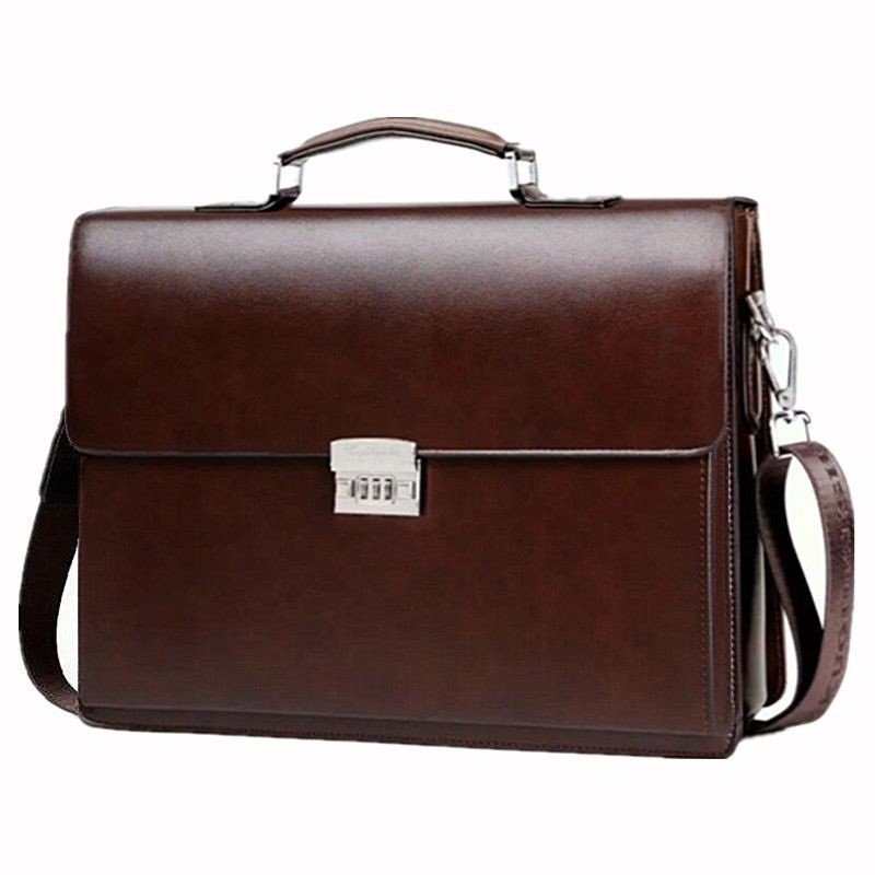 Lawyer Men's Bag Briefcase Men's Code Lock Cool Kangaroo Handbag Horizontal Cross-body Bag Business Genuine Leather Texture VOR1