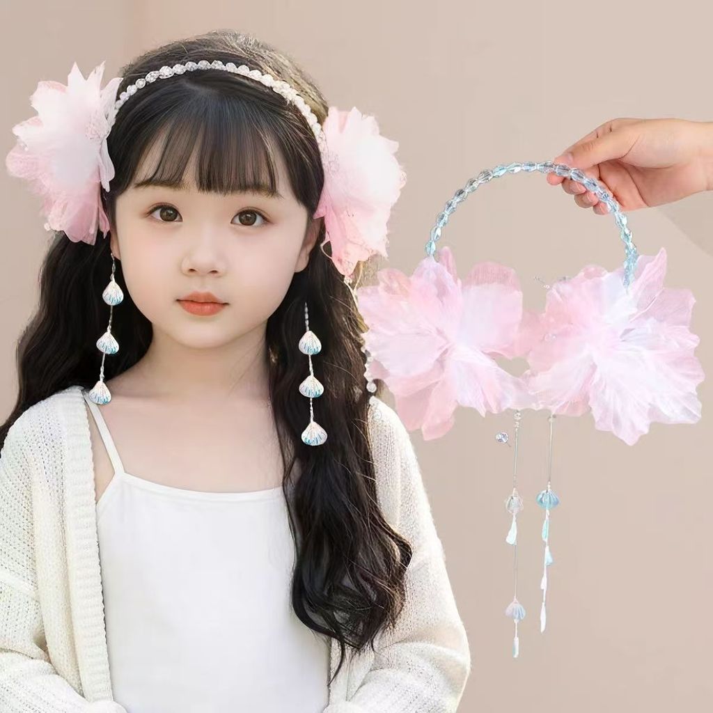Stage Antique Headwear Super Headband Ornaments Girls Children Crystal Hair Girls Hanfu Tassel Hoop Fairy Hair Net Performance Yarn xinpin AD6A