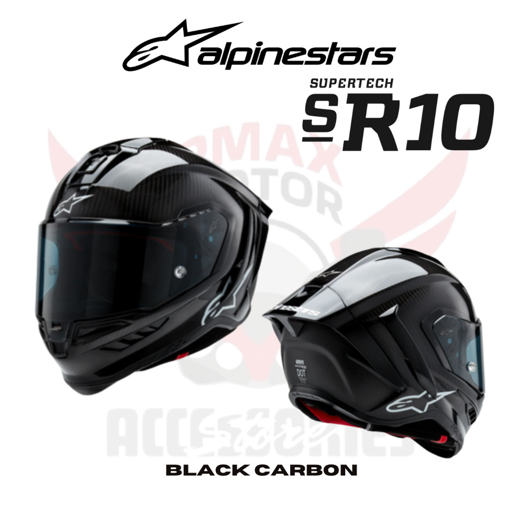 ALPINESTARS SR10 HELMET SOLID BLACK CARBON MATT & GLOSSY FULL FACE HELMET