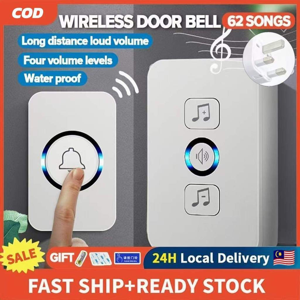 UK 3 Pin Plug, Wireless Smart Doorbell Loceng Pintu | Long Range Through Wall Stable Signal, IP Waterproof, 38 Chime, Wire-Free Easy Install for Home Shop Office