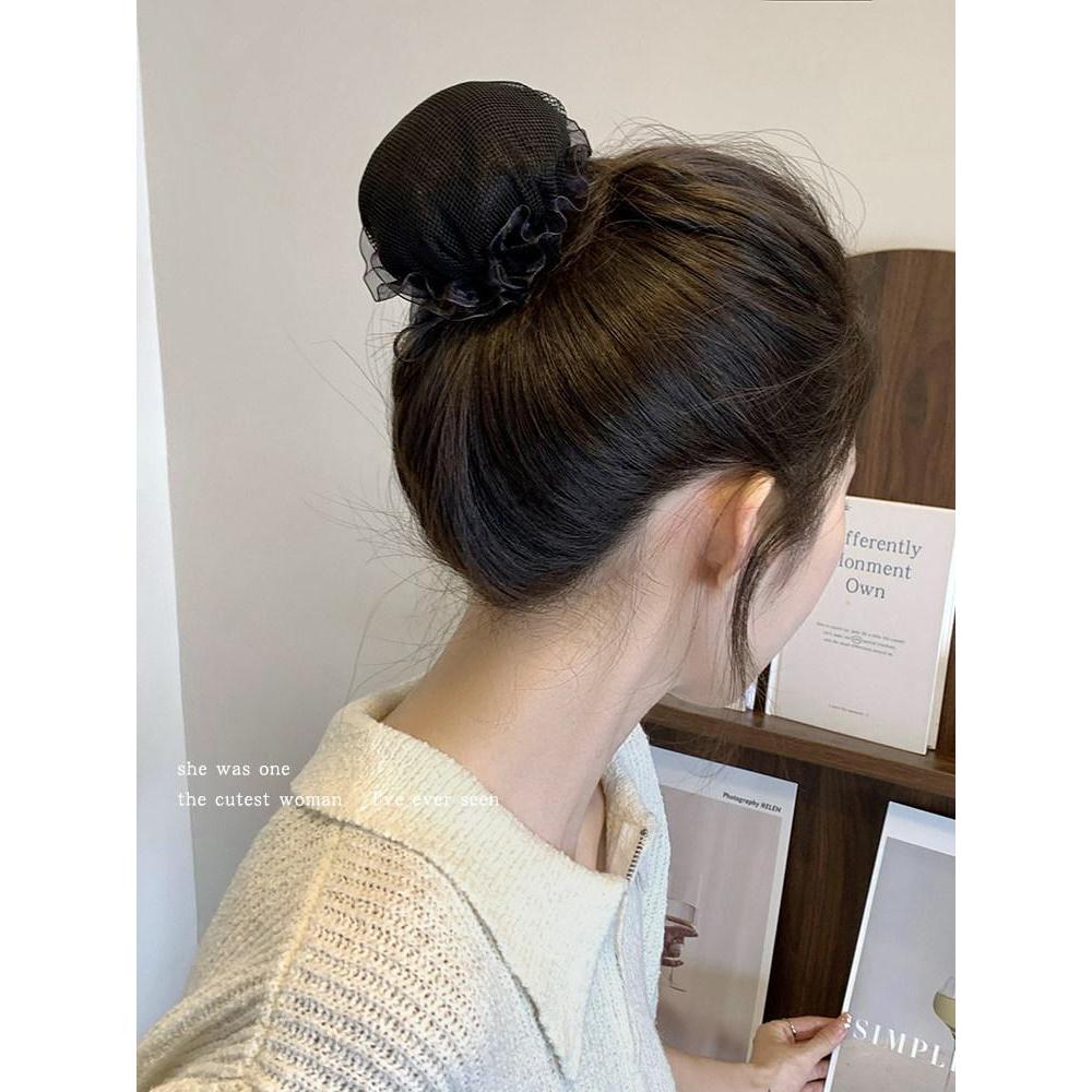 简约网纱黑色发网女后脑勺丸子头碎发神器盘发网兜高弹力发圈头饰20260413