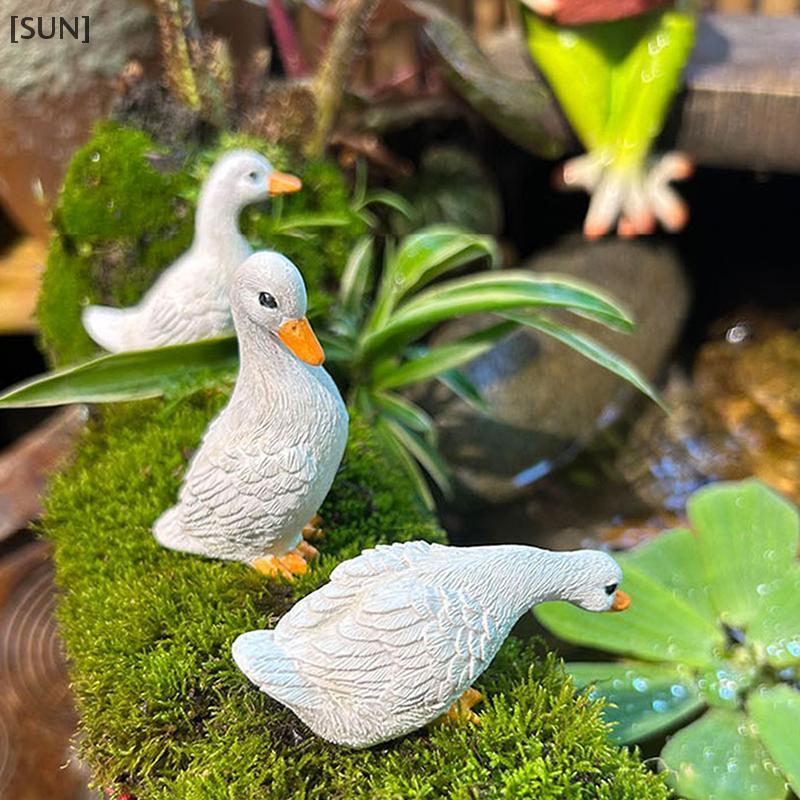 [SUN] 3pcs Cute White Du Hydroponic Lotus Flower Pot Retro Resin Statue Outdoor Sculpture For Home Office Desk Garden Desk Decor Ornament null
