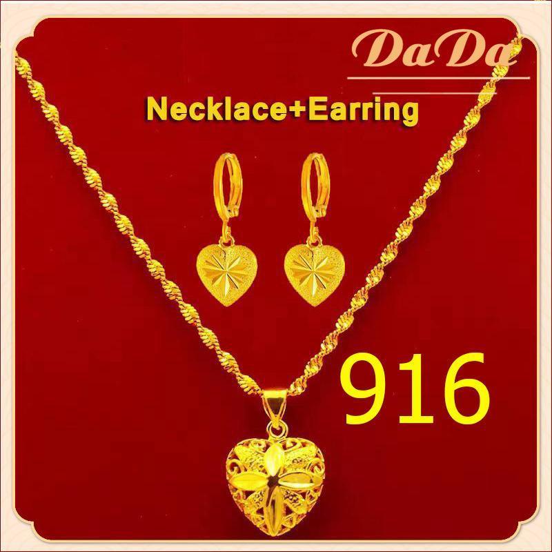 Titanium Necklace, COP 916 GOLD, Genuine Malaysian Gold Plated Heart Necklace, Women's Wedding Jewelry Set
