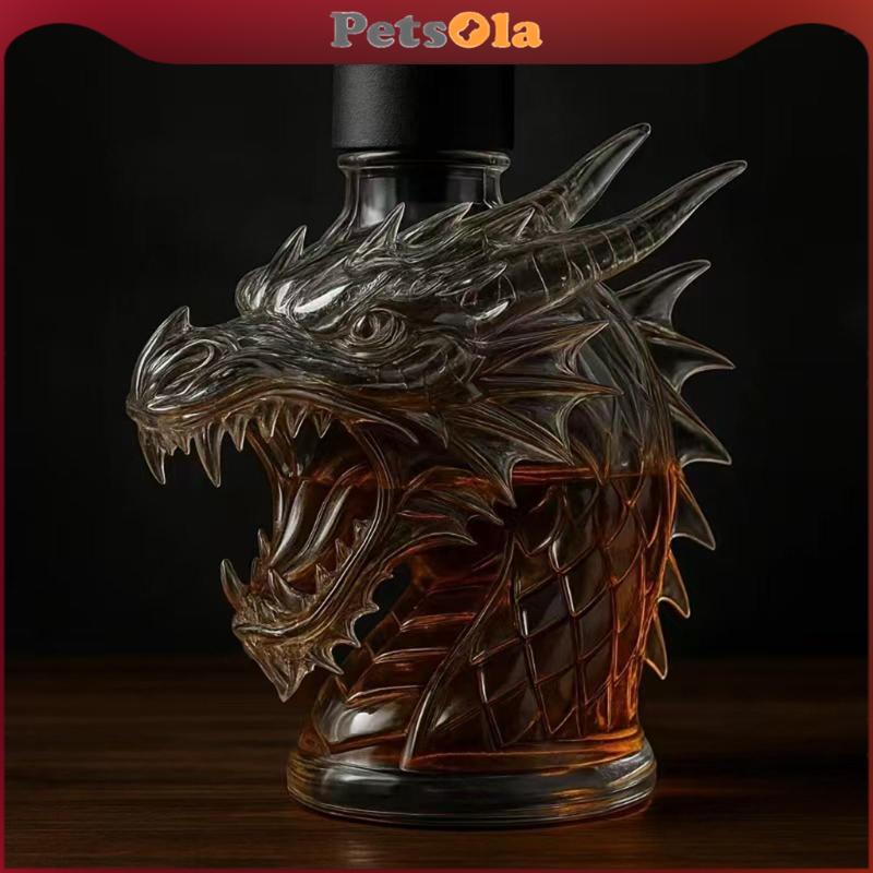PETSOLA Creative Glass Whiskey Bottle Dragon Head Decanter Home Hotel Bar Decor Accessory for Men Dad Husband Gift