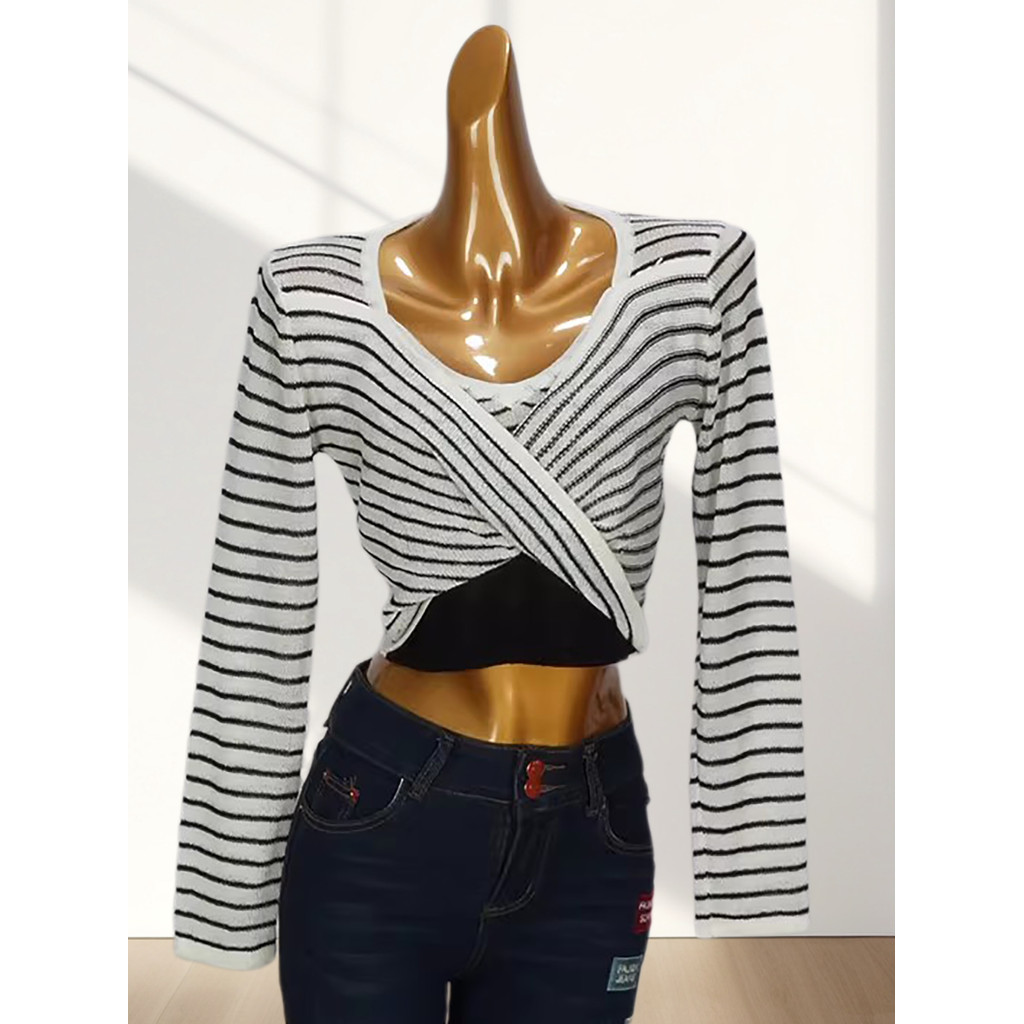 Korean-inspired Fake Stripe Two-Piece Sweater Set - Spring Fashion Slim-Fit