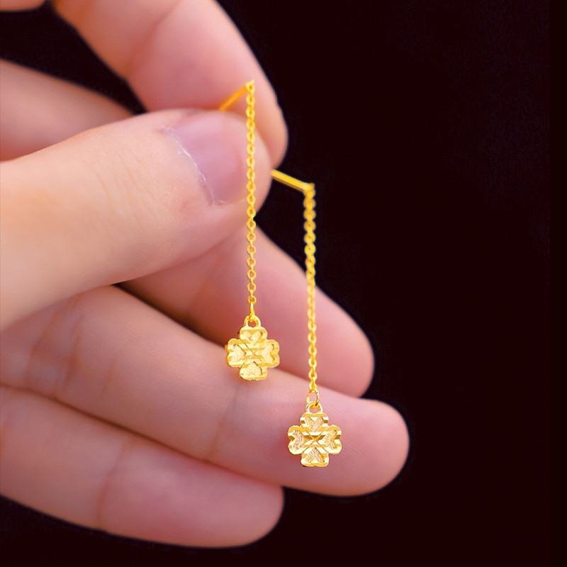 Subang Bulat Emas 916| Hoop 916 Gold Earrings/Four-leaf Ear Line Earrings gold 916