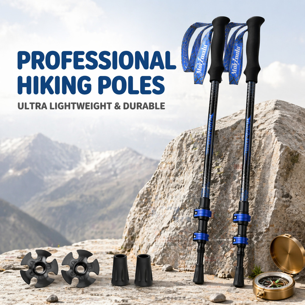 🔥 219g Ultralight Trekking Pole – 7075 Aviation Alloy Foldable Hiking Stick (62-135cm) – Portable for Camping Hiking – Tongkat Hiking Lipat