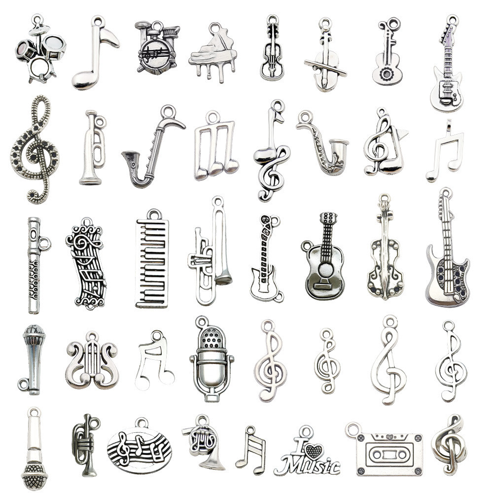 Antique Silver Musical Note Charms, Vintage Instrument Alloy Pendants, DIY Jewelry Accessories for Bracelet Necklace Keychain Craft