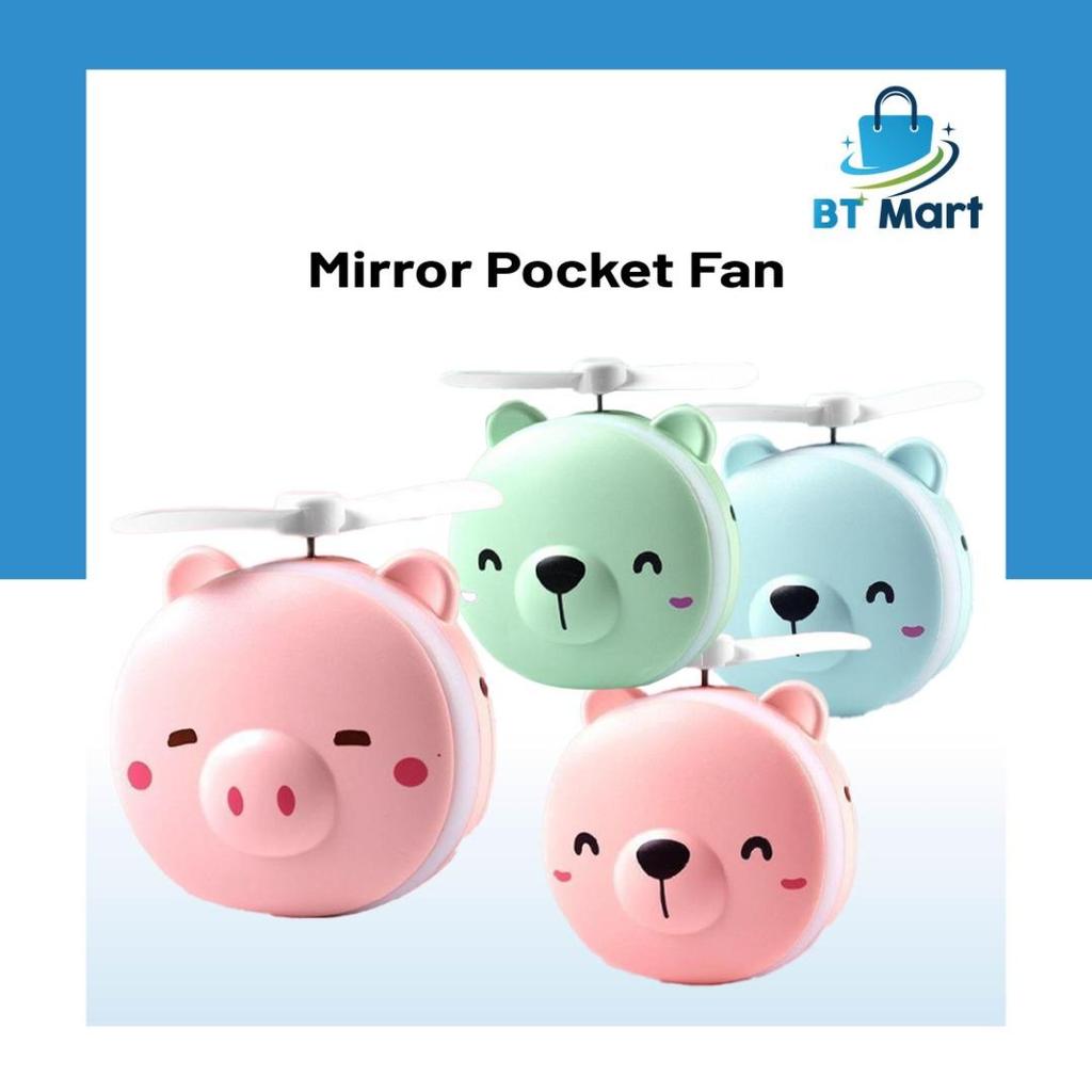 BT Mart Kipas Genggam Kipas Mini BEAR 4 in 1 LED Cermin Solek Portable USB Rechargeable Kipas Tangan Travel Set