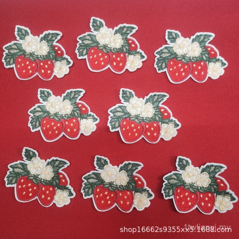 Pelekat kartun strawberi yang boleh dilekatkan dengan, pelekat comel DIY untuk buku nota, pakaian, beg galas, dan sulaman komputer UNIH