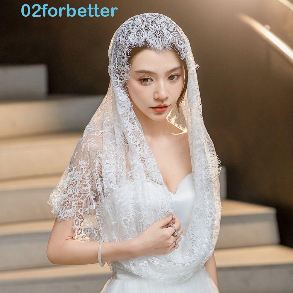 FORBETTER Lace Veil, Spanish Style Black White Bride Mantilla, Vintage Elegant Wedding Latin Mass Head Covering for Women