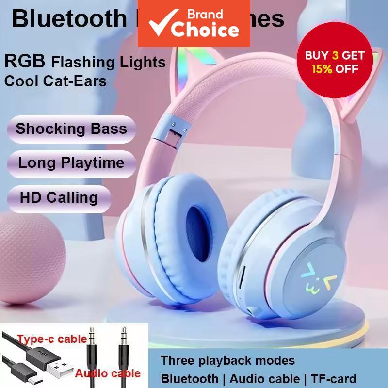 SPRISE BT618 Earphones Kids Wireless Headphones Glowing Cat-Ear Design Foldable Over-Ear HIFI Stereo Sound Earbuds TF Card Play 10H Battery Headsets SPRISE BT618 Fon Telinga Fon Kepala Tanpa Wayar Kanak-kanak Reka Bentuk Telinga Kucing Bersinar Lipat