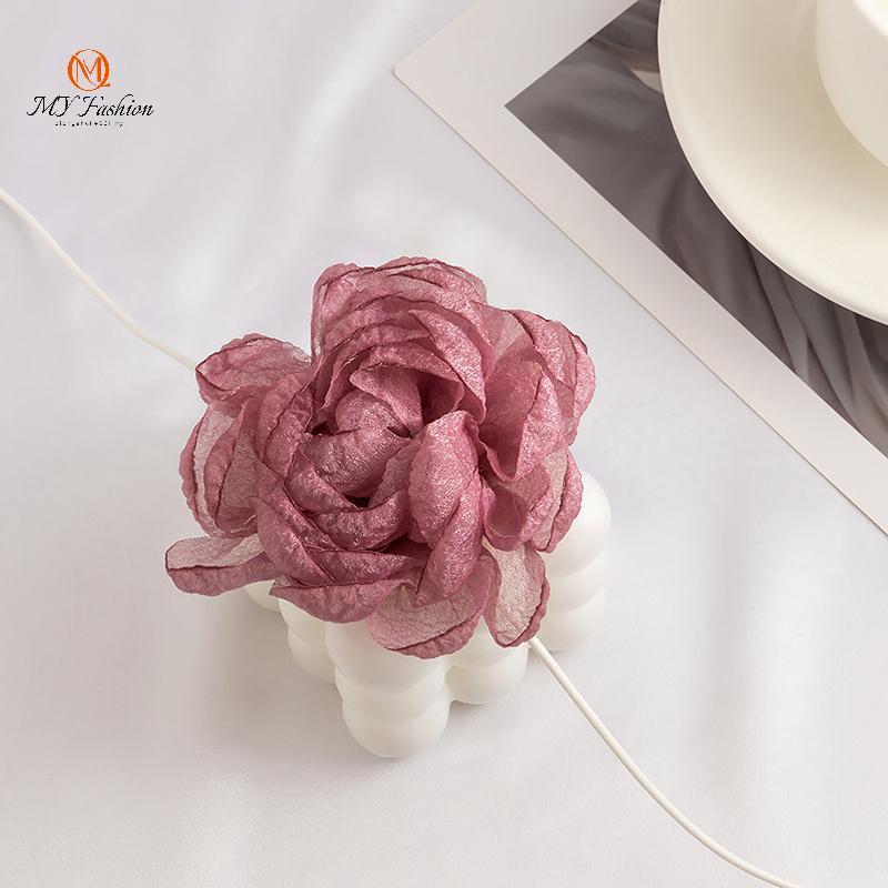 { MY Fashion }   Fluffy Fabric Lace Flower Choker Nelace For Women Trendy Elegant Long Lace-up Rope Chains On Collar Jewelry  .