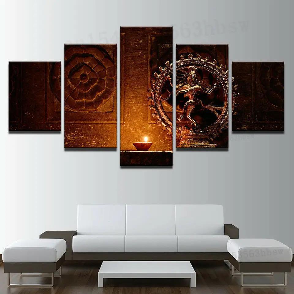 Cetakan Kanvas 5 Panel - Patung Dewa Hindu Shiva Nataraja Menari - Hiasan Rumah HD - Tanpa Bingkai - Hiasan Bilik 5 Keping