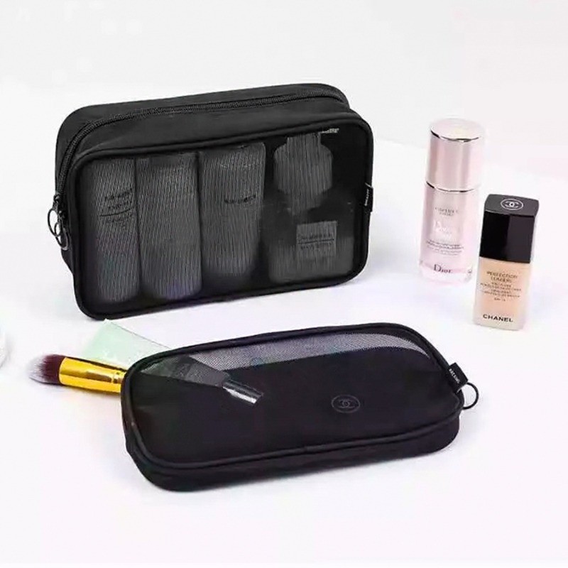 Travel Pouch Cosmetics Makeup Bag Toiletries Organizer Mesh Net Polyster Black New