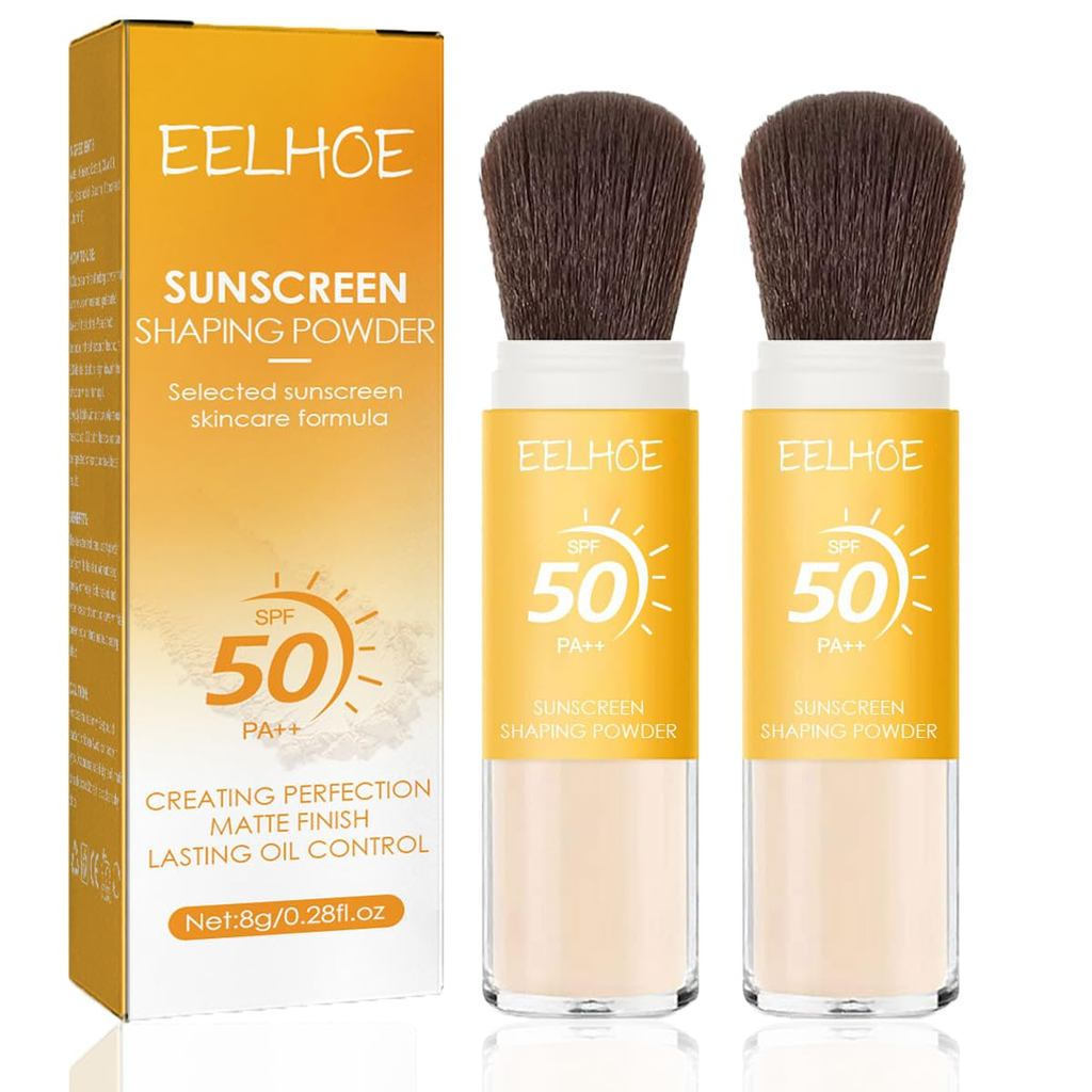 Dulelele Sunscreen Setting Powder, 2 Pieces Matte Mineral Facial Powder, SPF 50, Transparent Color, Oil Control, Reduce Fine Lines and Pores.