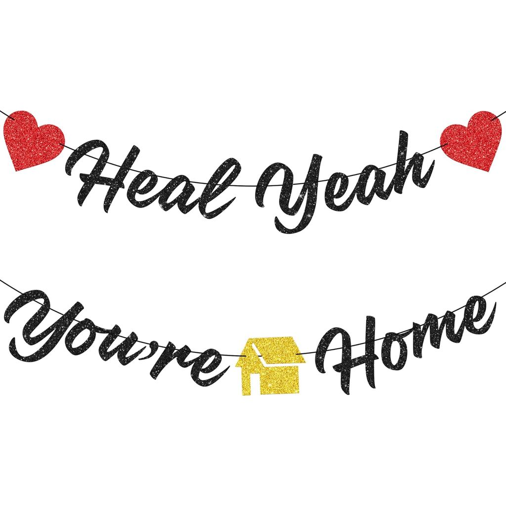 Banner Selamat Datang ke Rumah yang Sudah Siap Digantung - Banner "Heal Yeah You’re Home" untuk Hiasan Parti bagi Pemulihan di Hospital, Kembali ke Rumah & Perjumpaan Semula - Sedia untuk Digantung