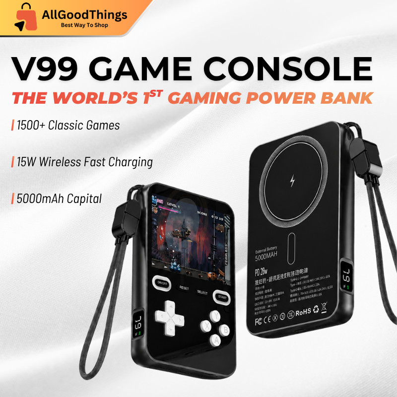 V99 Game Magnetic Wireless Power Bank 5000mAh 15W MagSafe Charger 22.5W Fast Charging Retro Handheld Console 1500 Games
