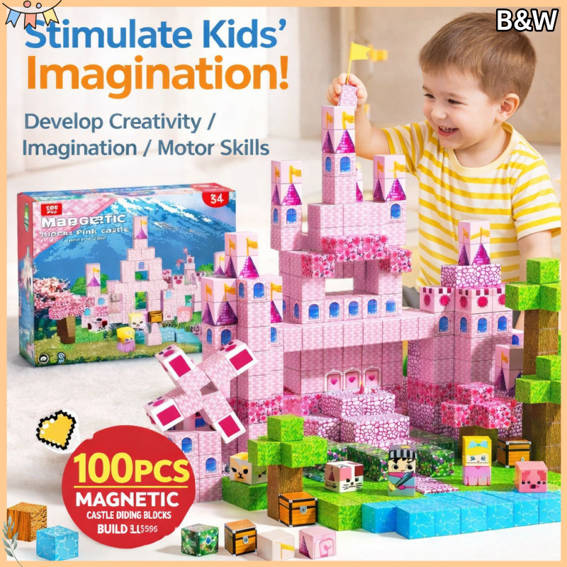 [B&W] Pixel Block World Toy Set DIY Magnetic Castle Building Blocks for Kid| Creative Educational Gift Ready Stock