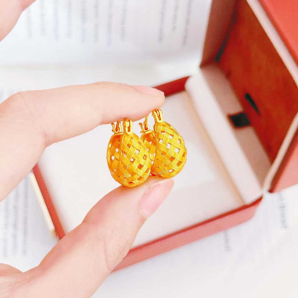 Subang Bulat Emas 916 | Hoop 916 Gold Earrings / Hollow Braided Pattern Bag Earrings gold 916