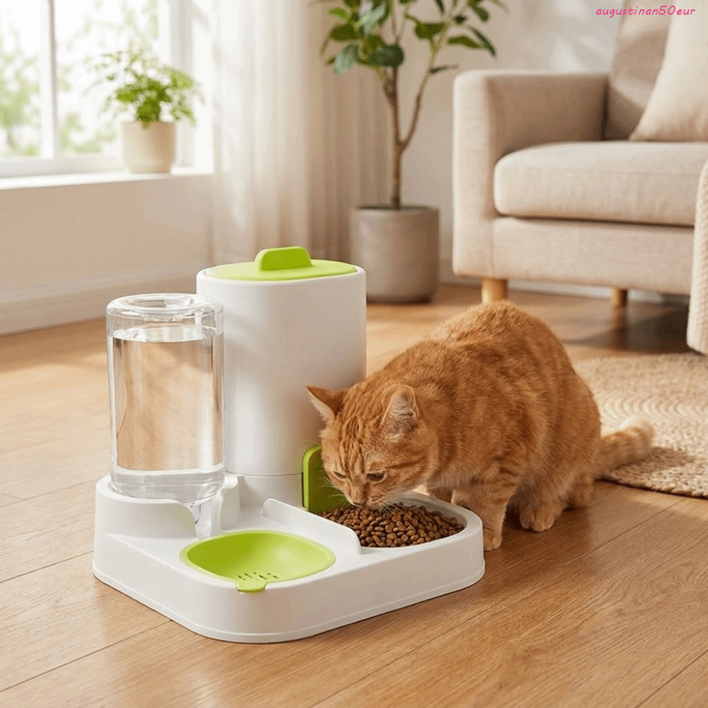 AUGUSTINAN Dog Automatic Feeder, Integrated Large Capacity Food Dispenser, Pet Food Bowl Plastic Spill-Proof 2 in 1 Dog Water Dispenser Travel