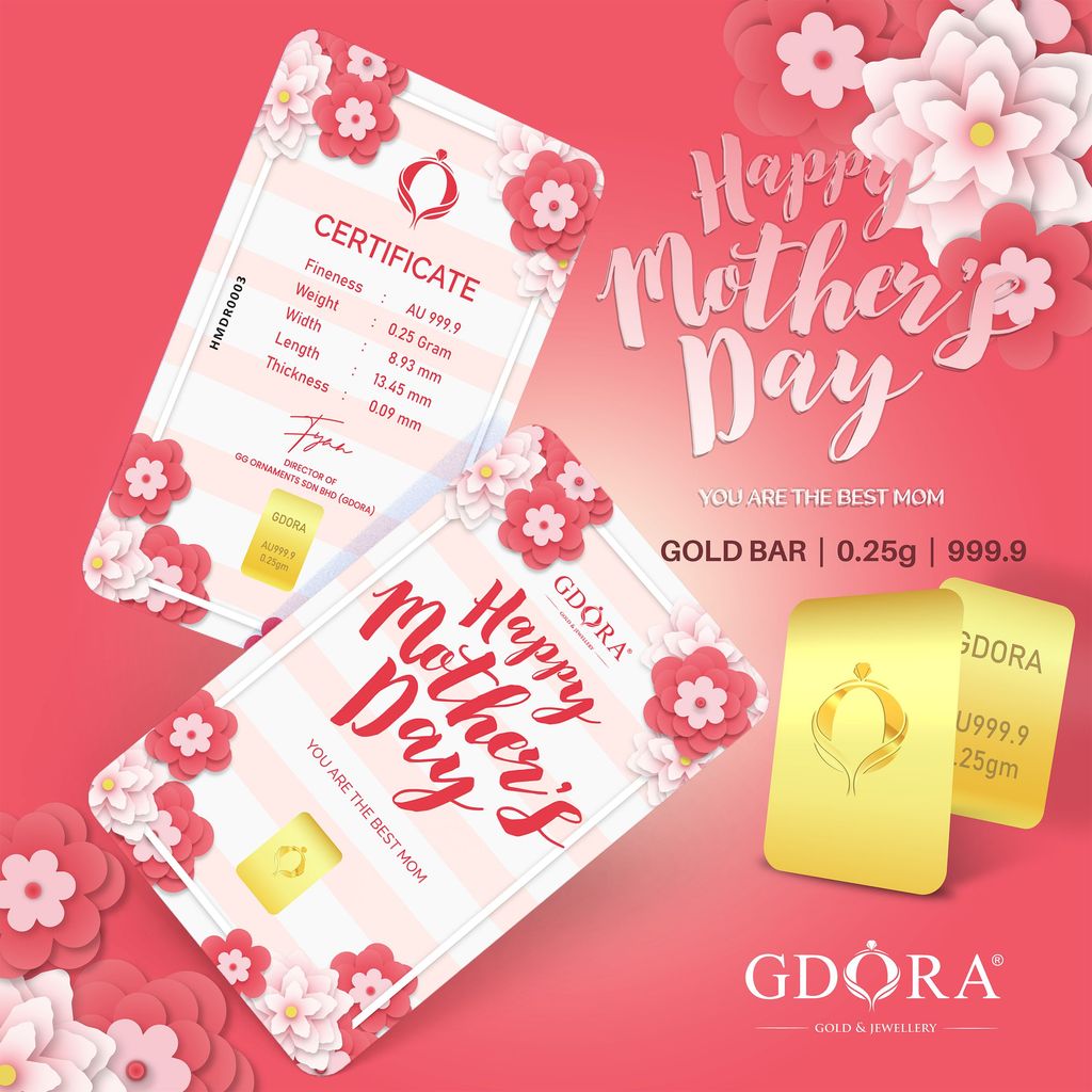 GDORA Gold Bar 0.25gram Mother's Day Red Floral 999.9