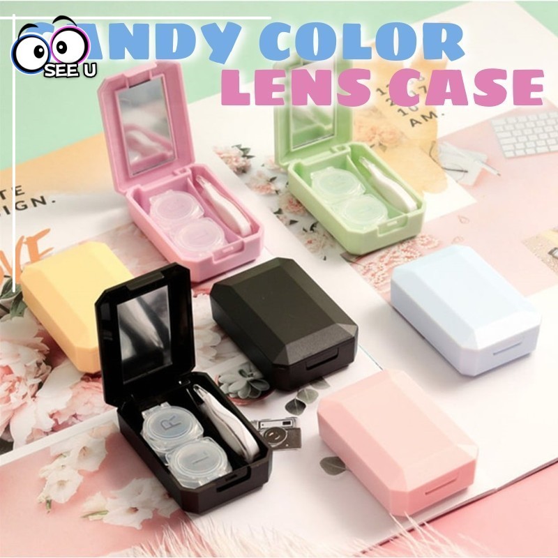 (Flip)Candy Color Contact Lenses Casing Set Lens Case Colouful with Stick Combination Box Mirror Set