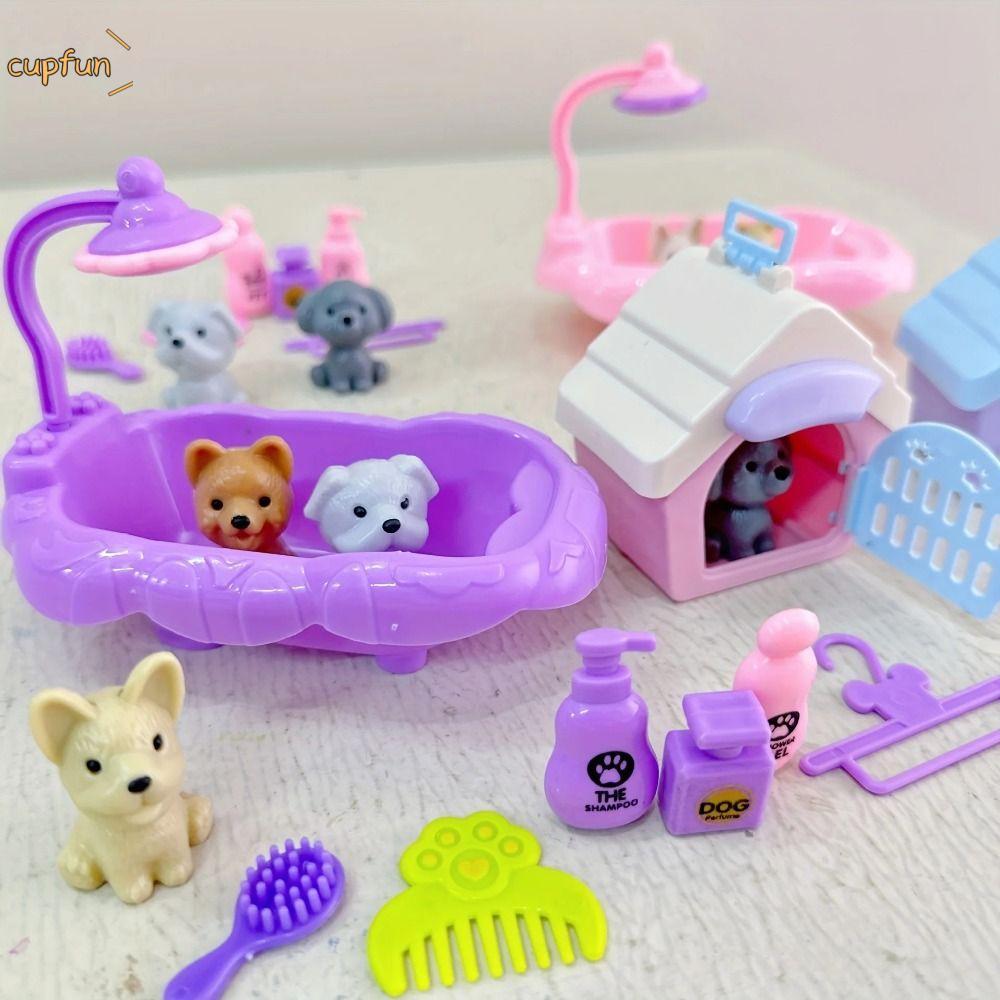 CUPFUN Puppy Pretend Play Toy, Kids Toys Animal Dog Pet Basket Toys, High Quality Cute Mini Dog Doll Set Visual Senses Dog Doll Toy