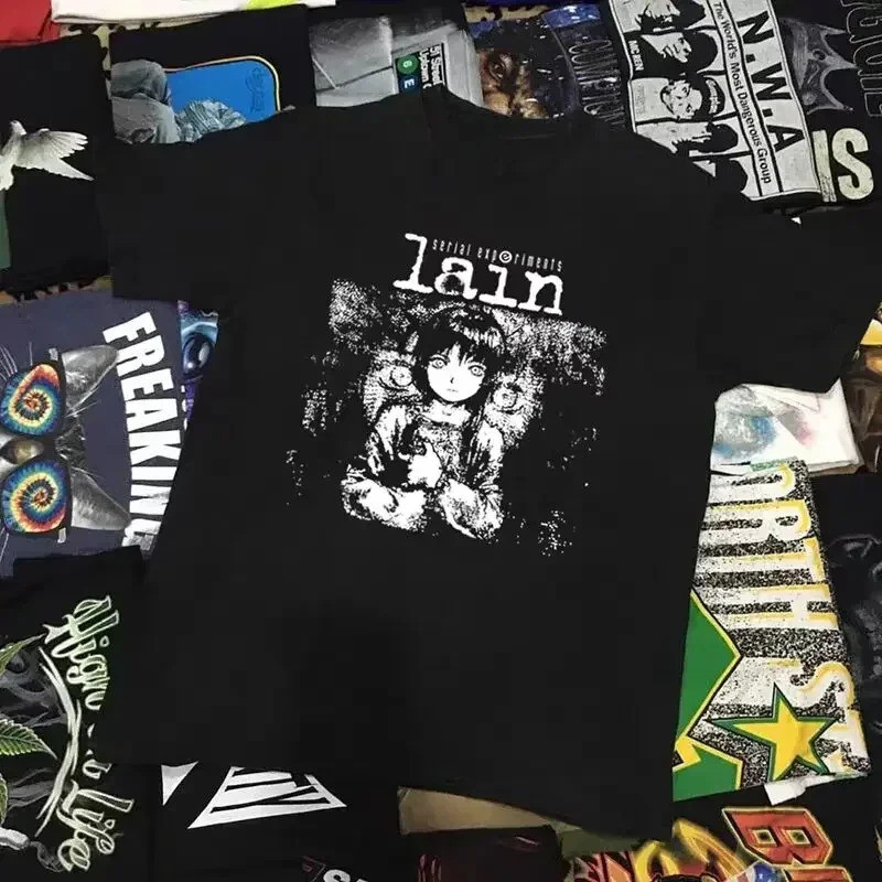 [ada stok]2026 Anime Serial Experiments Lain Baju-T Cetakan Grafik Iwakura Mana Girl Sci Fi Lengan Pendek Fesyen Baju-T