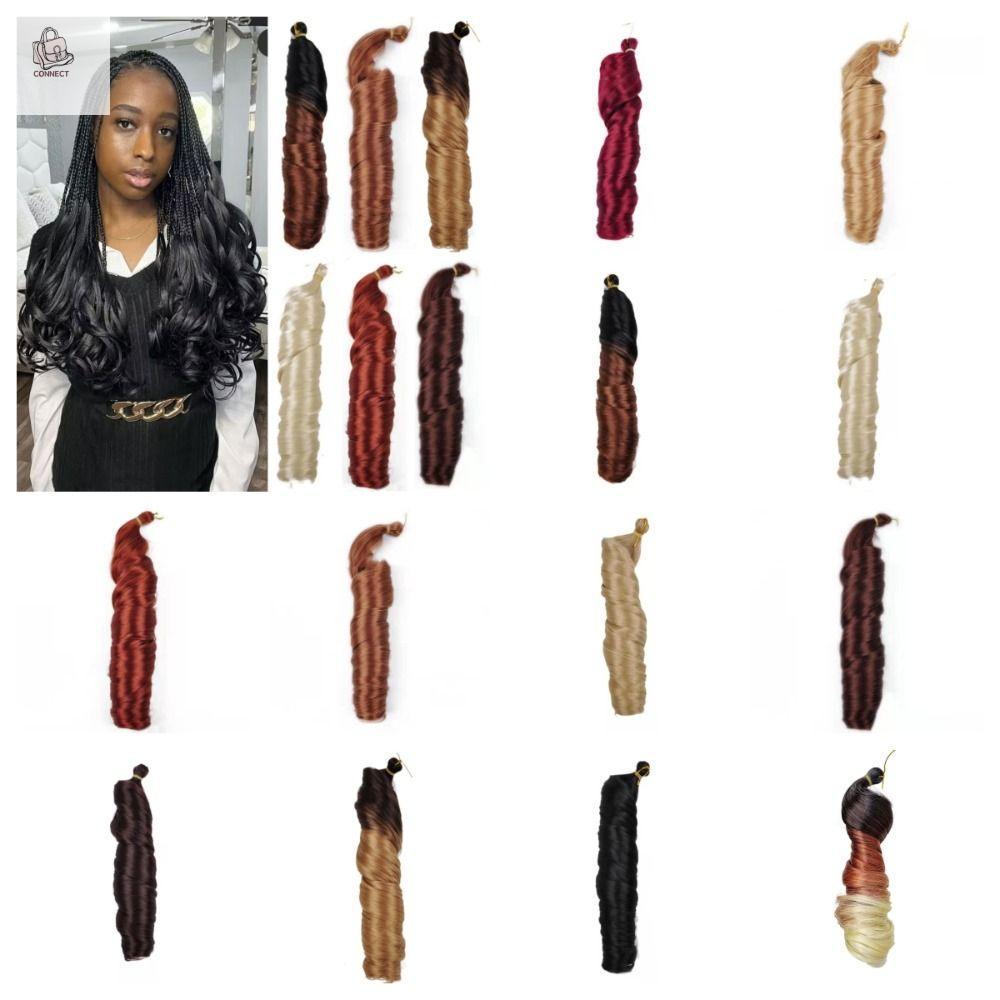 CONNECT 24inch French Curls, Crochet Hair Synthetic Spiral Curls, Heat Resistant Fiber Pre Stretched Ombre Hair Extensions Loose Wave Braiding Hair Women