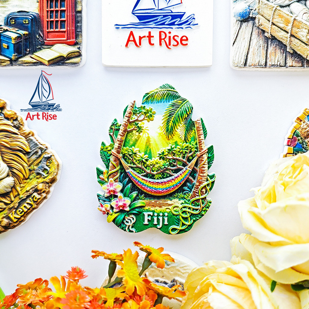 Fiji Jungle Hammock Sunshine Refrigerator Stickers Three-Dimensional Magnetic Stickers Travel Souvenirs Gifts Home Decoration Stickers Magnetic Refrigerator Stickers Home Decoration