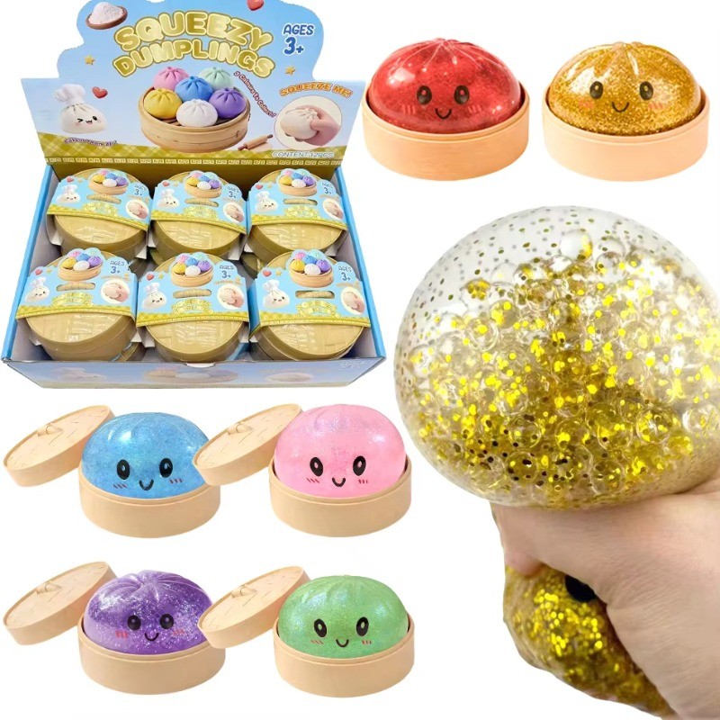Glitter Dumpling Mystery Box: 6 Colors Stress Balls, Aesthetic Desktop Sensory Toy, Creative Office Fidget Gift