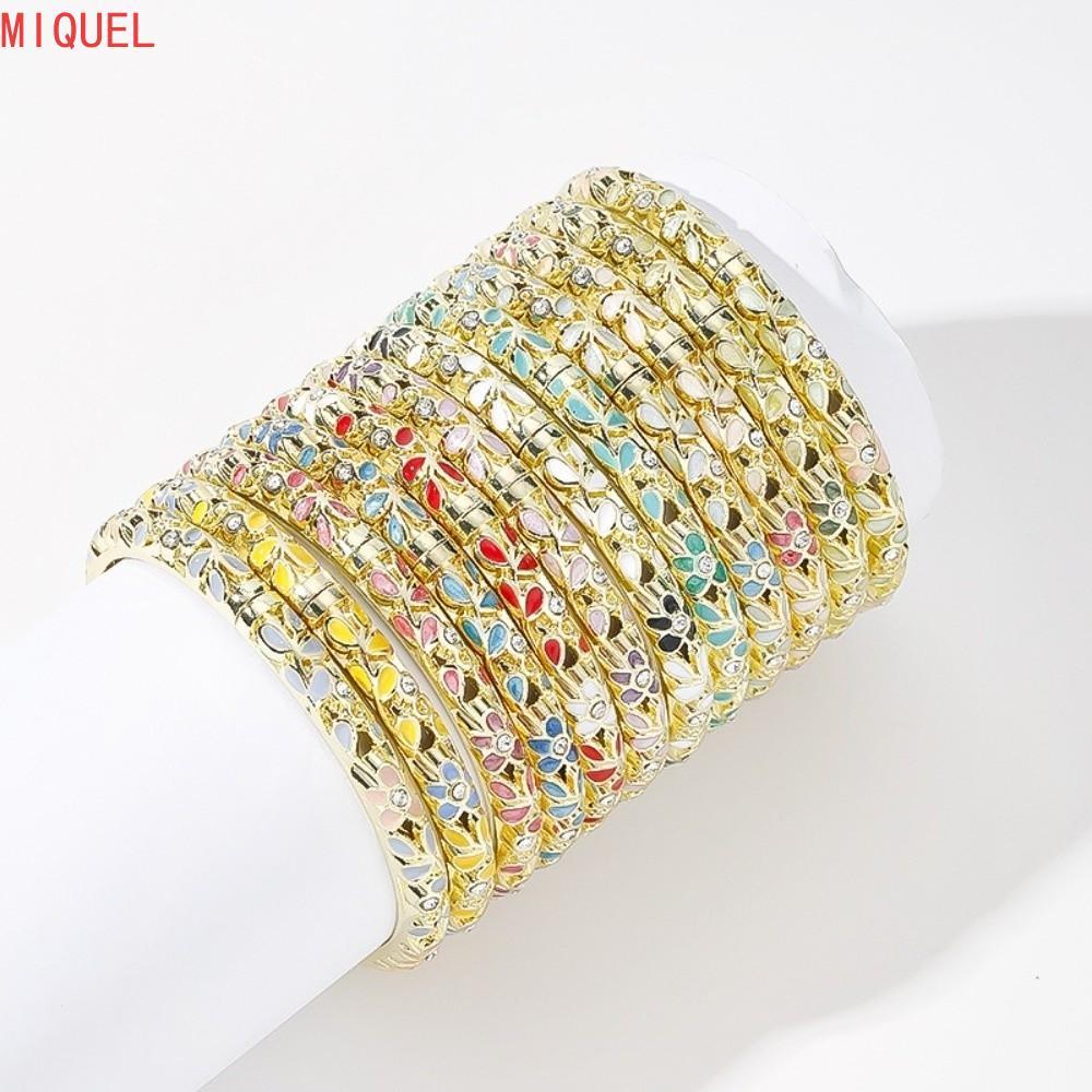 MIQUEL Vintage Cloisonne Bangle, Colorful Enamel Flower Crystal Bangle, Handicraft Traditional Classic Ethnic Women's Hand Bracelet Girls