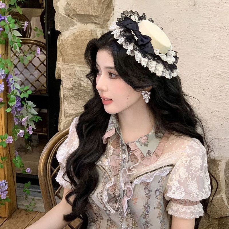 Sweet Cute Lace Bow Gift Hat Female lolita Gothic Dome Photo Props Birthday Headdress Hair Accessories#hzl*04