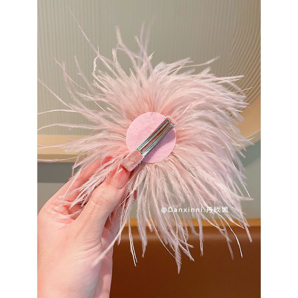 JUA Mori Style Girl Senmei Feather Hair Clip Girl Princess Show Back Headdress Children Pink Side Clip Hairpin 12U