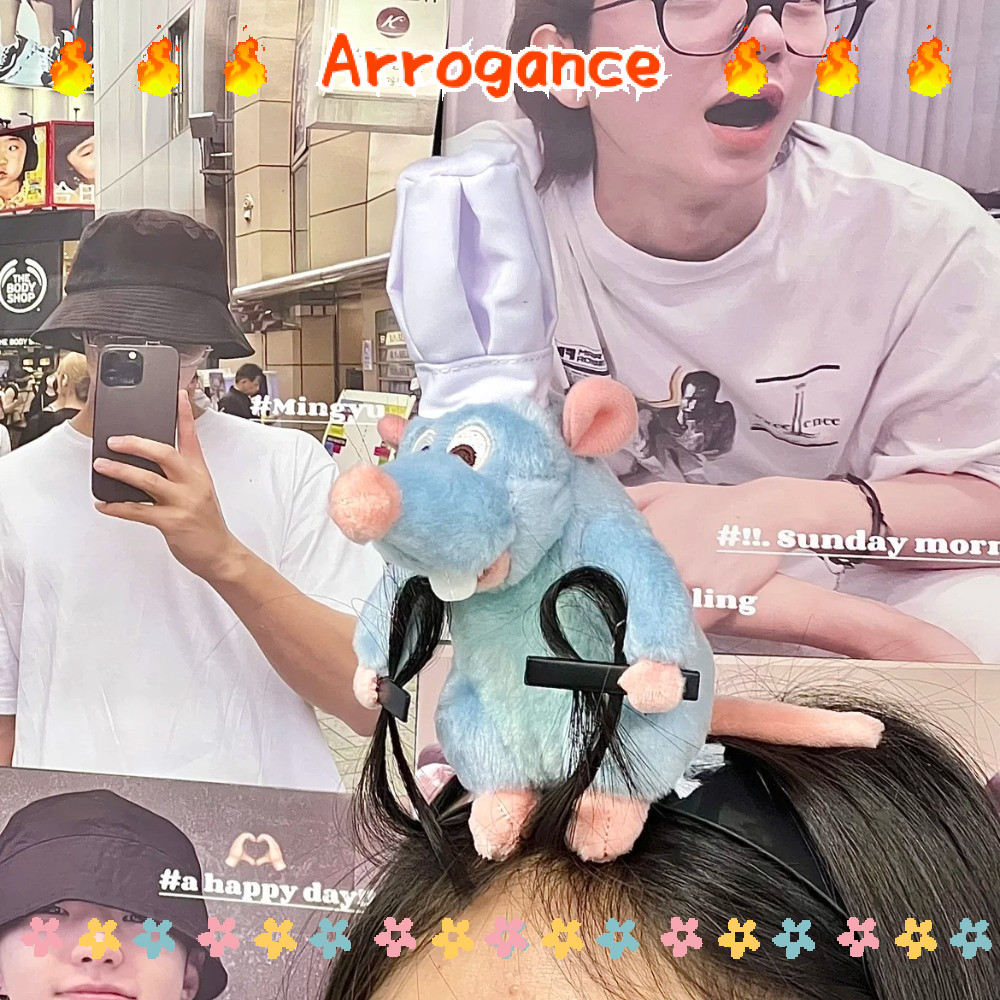 ARROGANCED Ratatouille Hairband, Cartoon Cartoon Mouse Plush Doll Headband,  Headdress Wide-brimmed Hairpin Girl